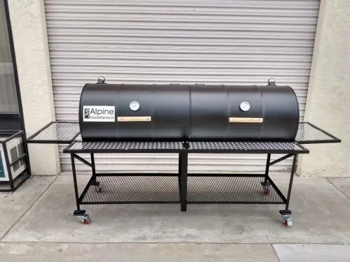 Tailgate Double Barrel Custom BBQ Grill with Diamond Plate Countertops