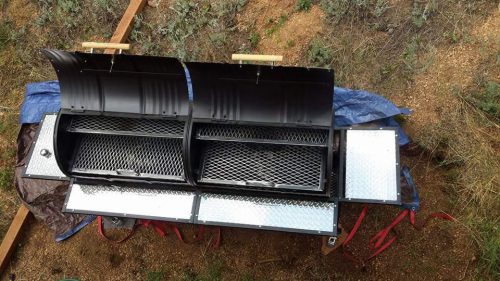 Tailgate Double Barrel Custom BBQ Grill with Diamond Plate Countertops
